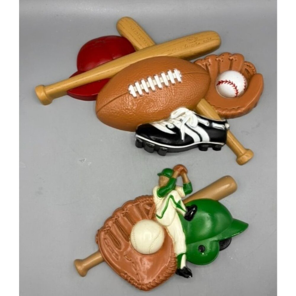 Vtg Burwood Sports Baseball Football Wall Decor Bats Glove Boy Bedroom Decor‎